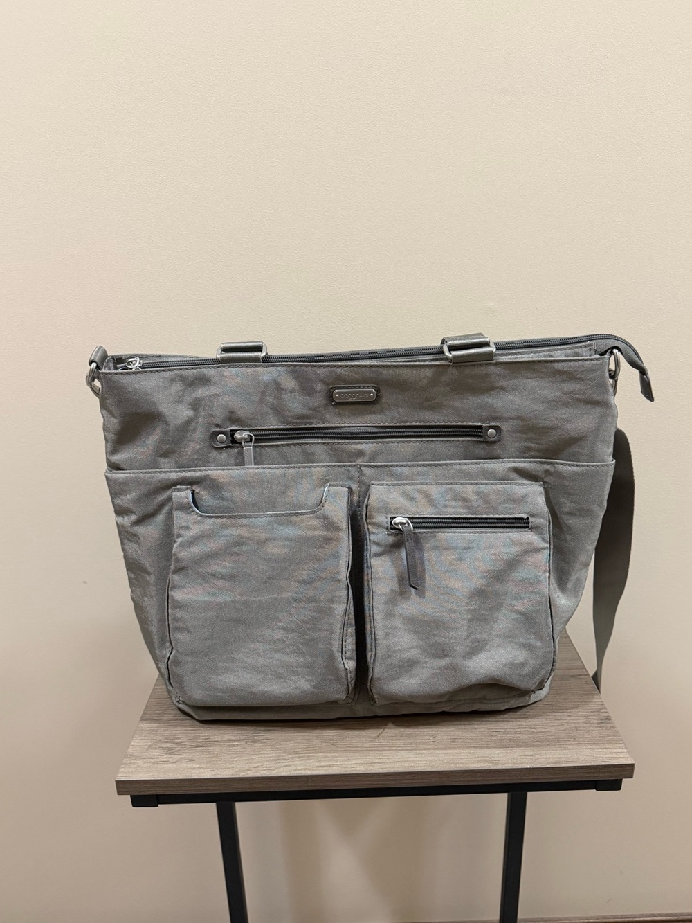Baggallini Gray Tote with Front Zip Pockets